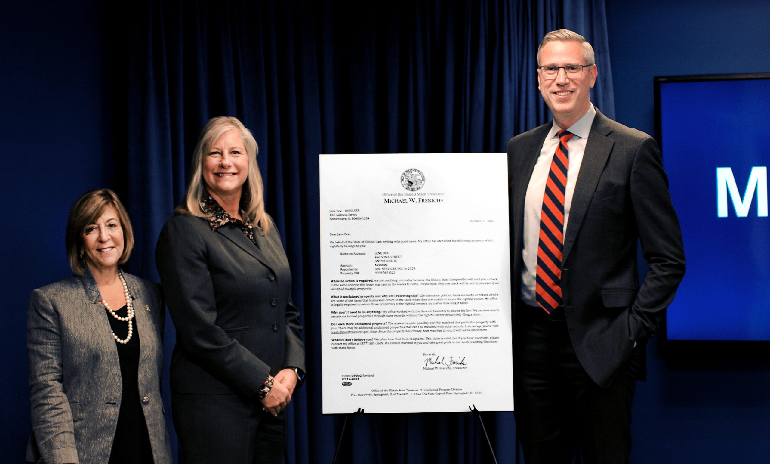 September 25, 2024 – State Treasurer Michael Frerichs Returns Missing Money to Nearly 140,000 Residents Through Enhanced Money Match